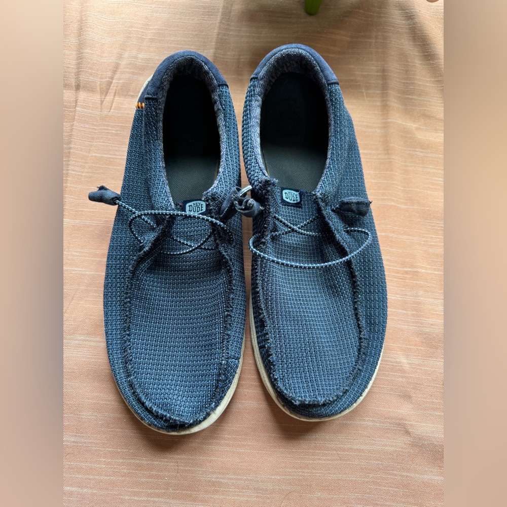 Hey Dude Navy Knit Slip-On Loafers with Lace Detail